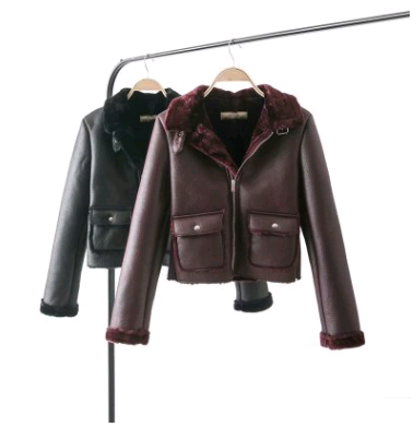 Women's Short Leather Jacket – Thick Plush PU Coat