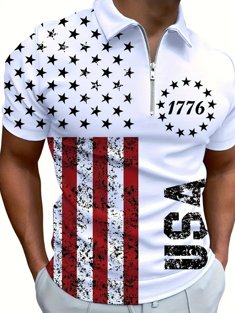 Herren-Poloshirt mit 3D-Digitaldruck und Reißverschluss
