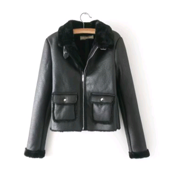 Women's Short Leather Jacket – Thick Plush PU Coat