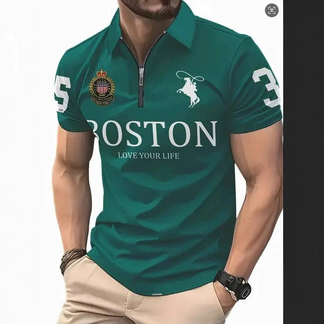 Herren-Poloshirt mit 3D-Digitaldruck und Reißverschluss