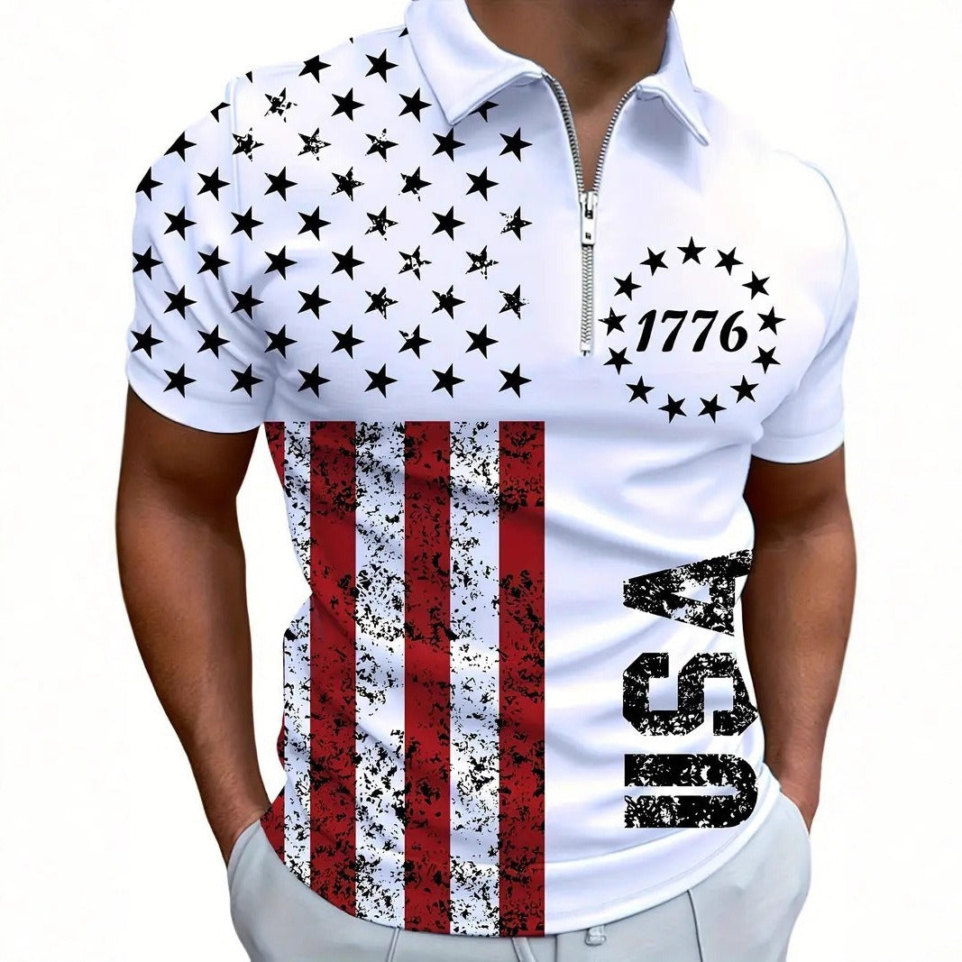 Herren-Poloshirt mit 3D-Digitaldruck und Reißverschluss