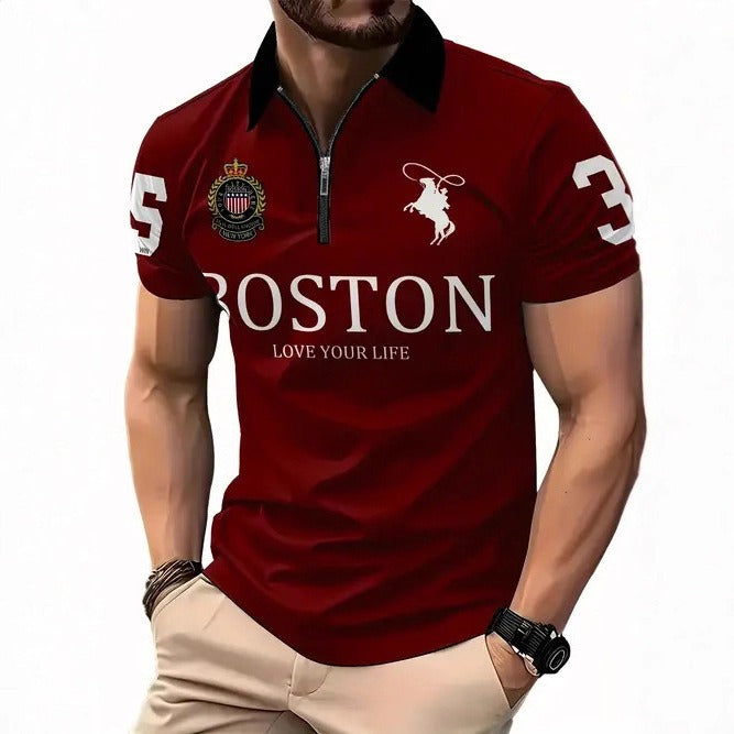Herren-Poloshirt mit 3D-Digitaldruck und Reißverschluss