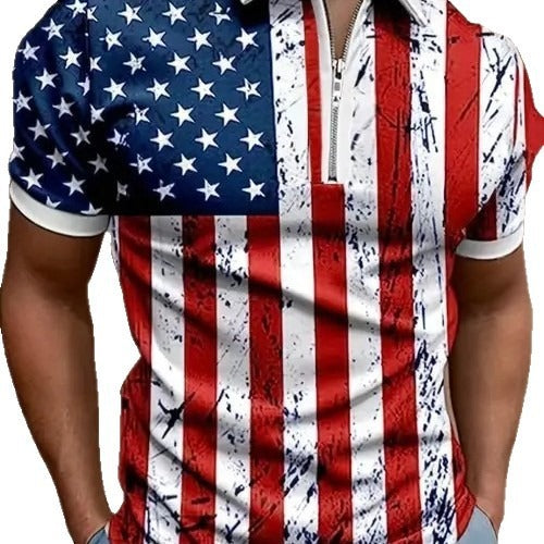 Herren-Poloshirt mit 3D-Digitaldruck und Reißverschluss