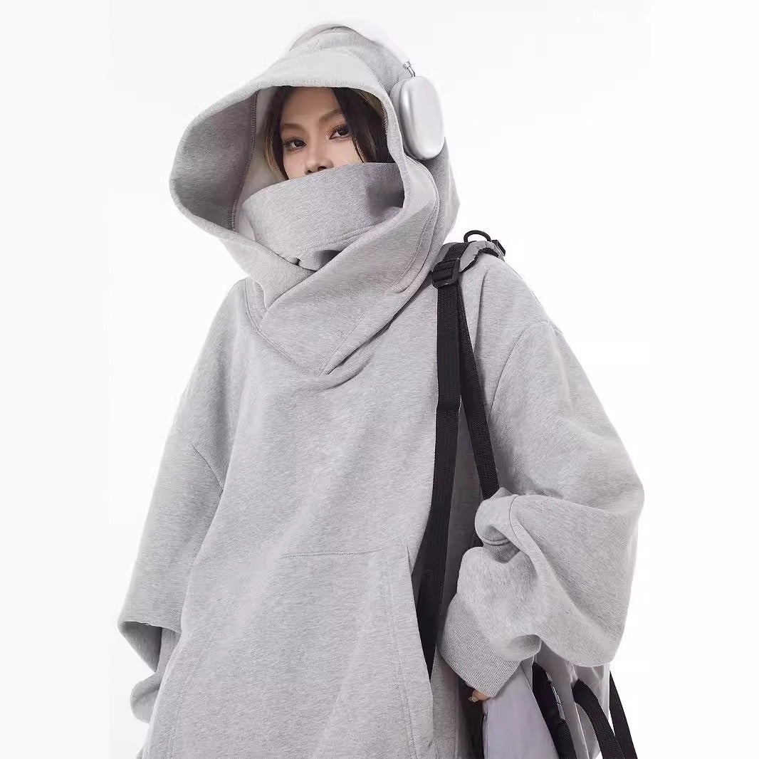 Lockerer Hoodie mit hohem Kragen und Fleecefutter