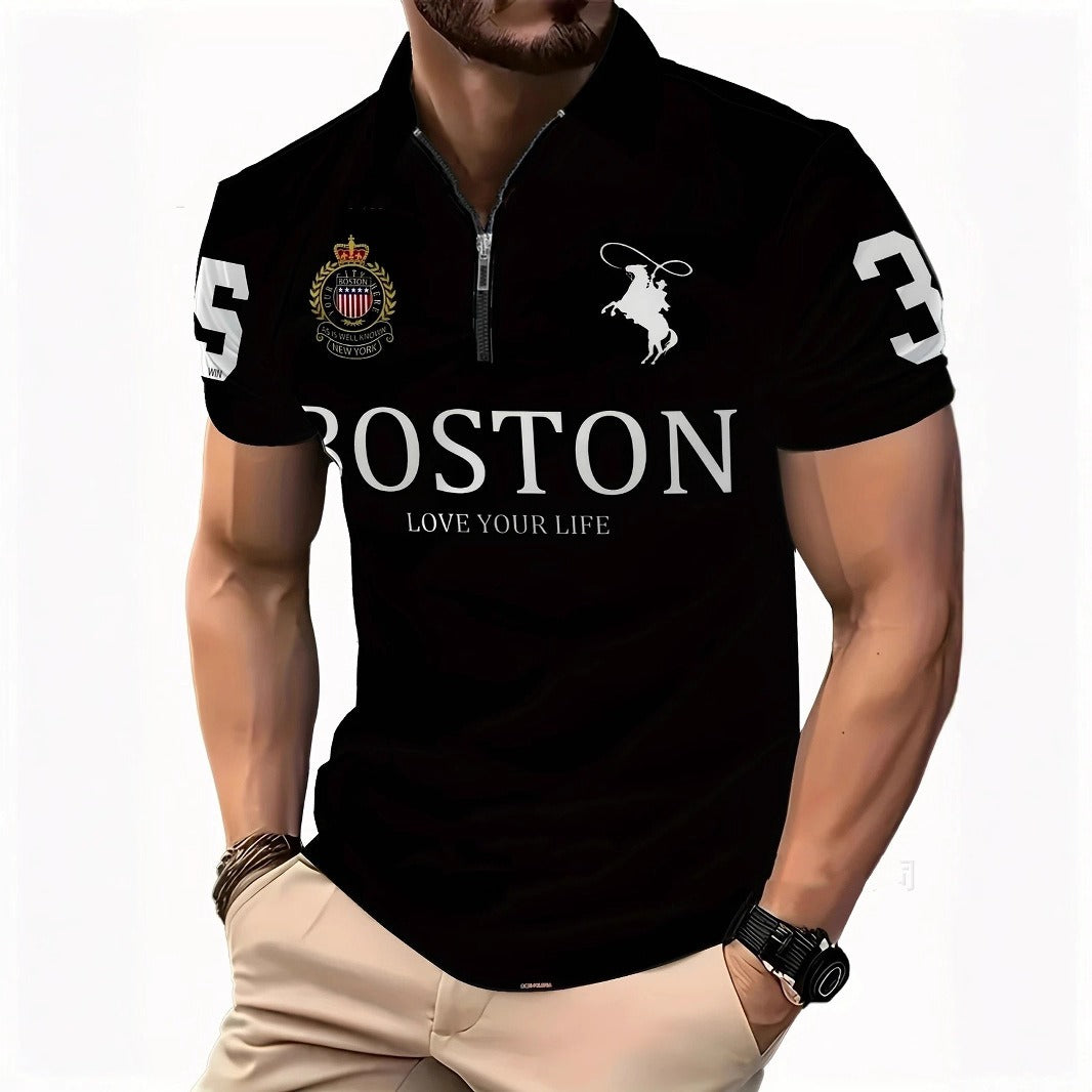 Herren-Poloshirt mit 3D-Digitaldruck und Reißverschluss