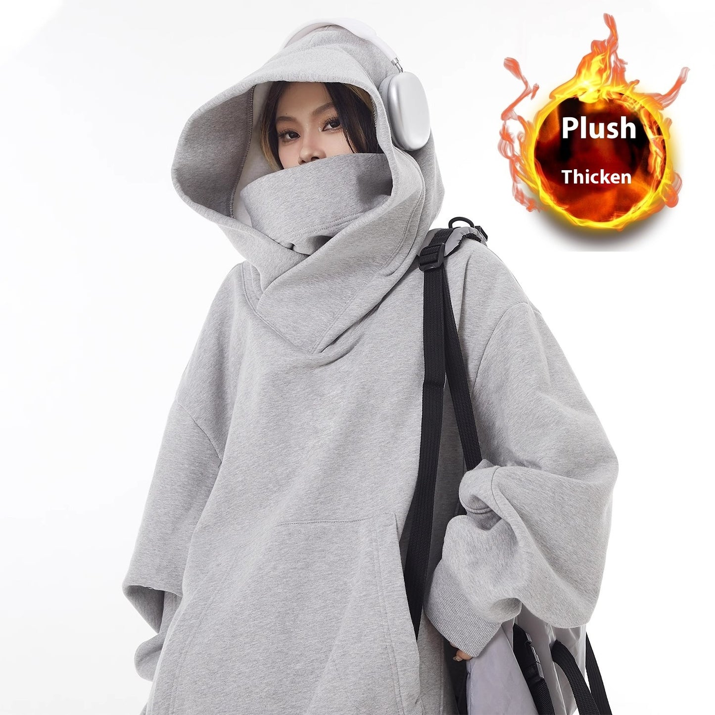 Lockerer Hoodie mit hohem Kragen und Fleecefutter