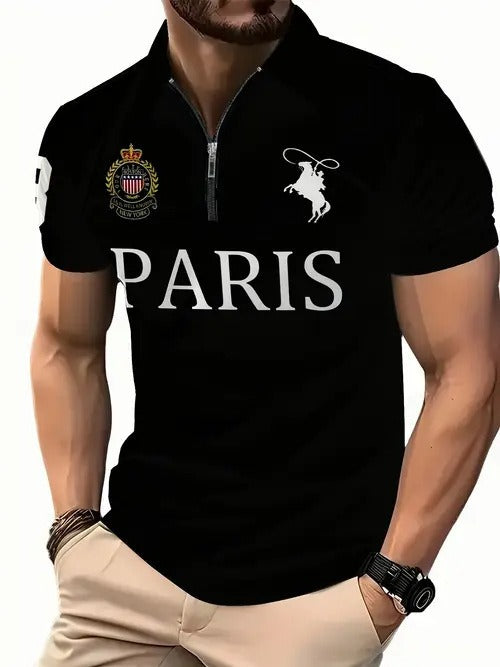 Herren-Poloshirt mit 3D-Digitaldruck und Reißverschluss