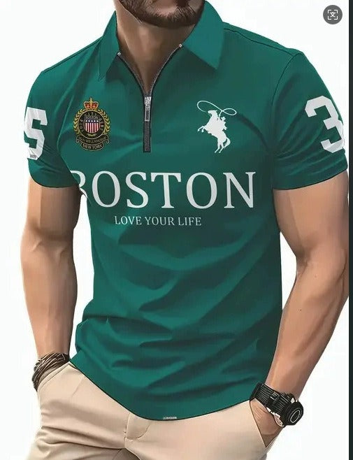 Herren-Poloshirt mit 3D-Digitaldruck und Reißverschluss