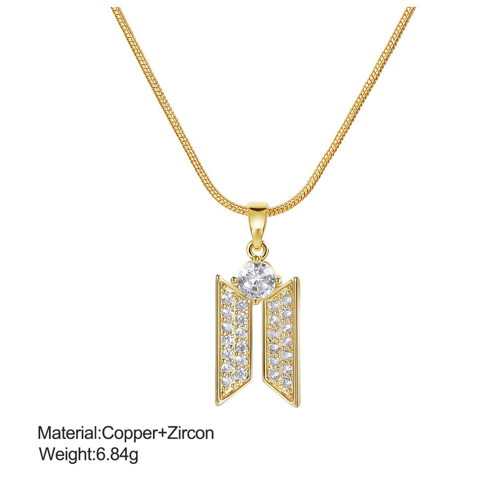 Geometric Copper Pendant Necklace with Zirconia Stones