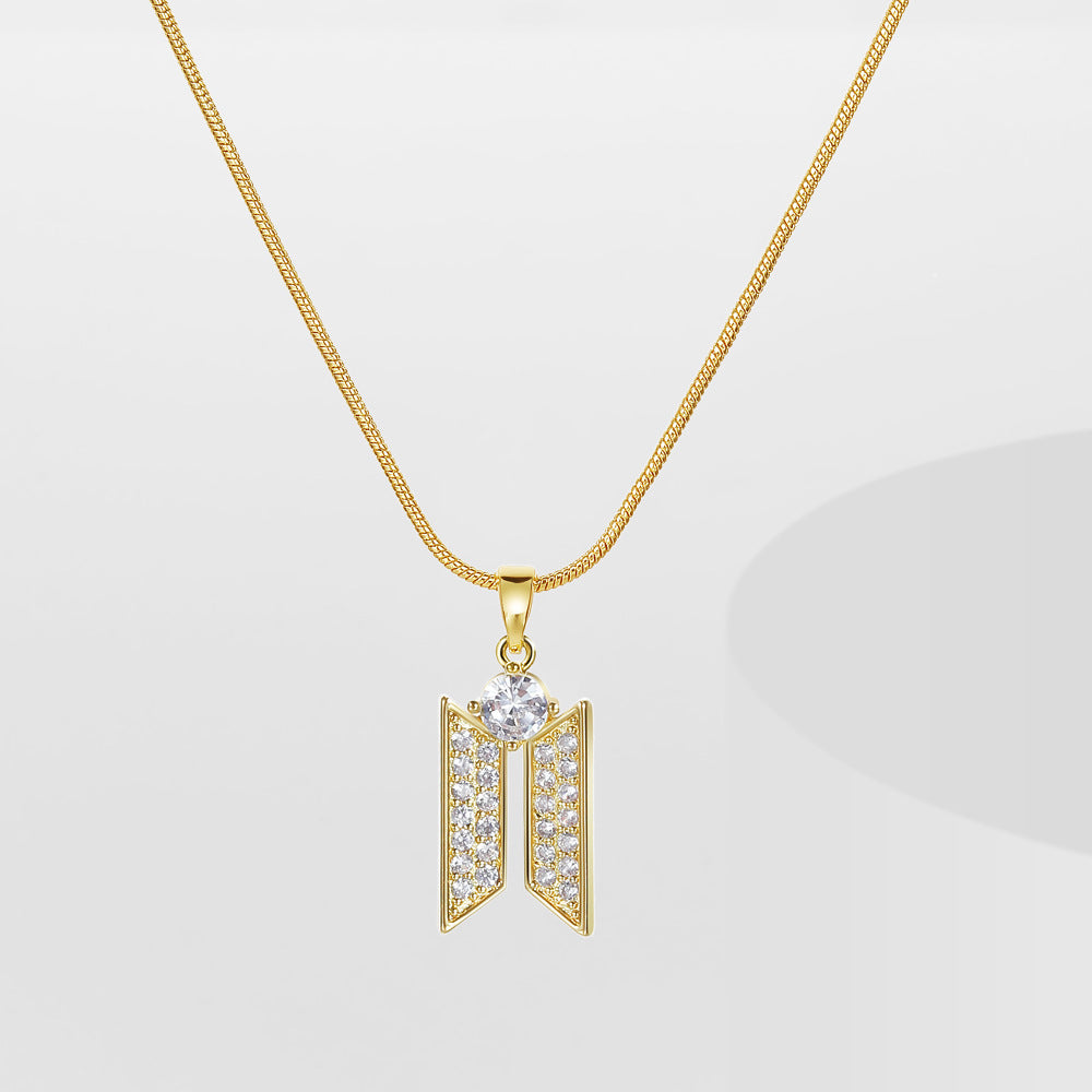 Geometric Copper Pendant Necklace with Zirconia Stones