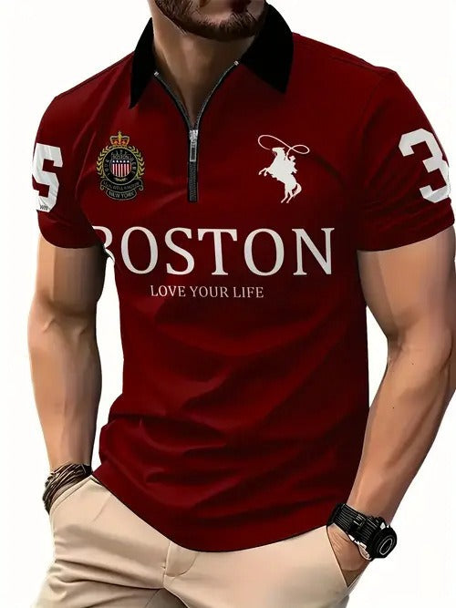 Herren-Poloshirt mit 3D-Digitaldruck und Reißverschluss